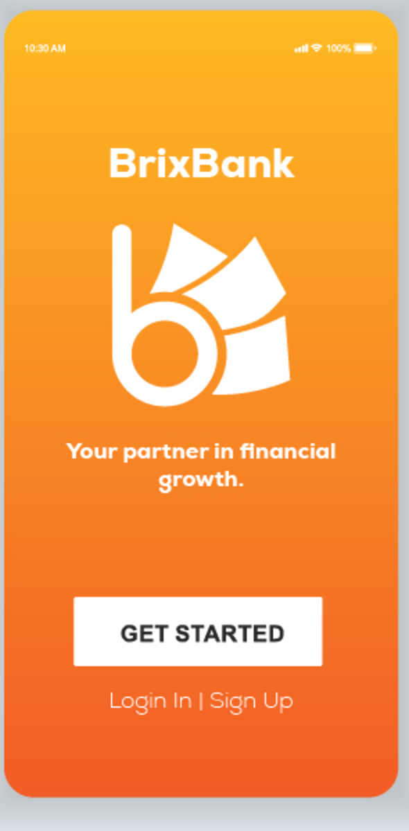 BrixBank splash and get started screen