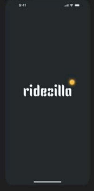 Ridezilla brand splash with the wordmark on charcoal