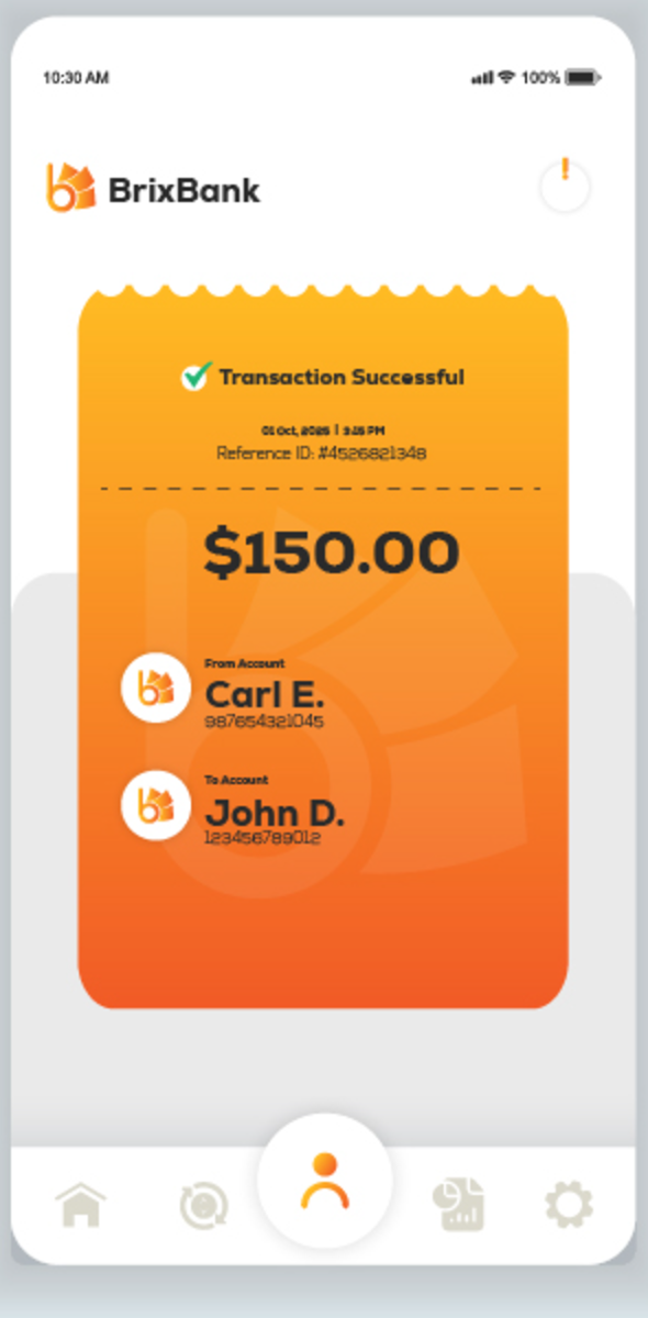 BrixBank transaction successful receipt screen